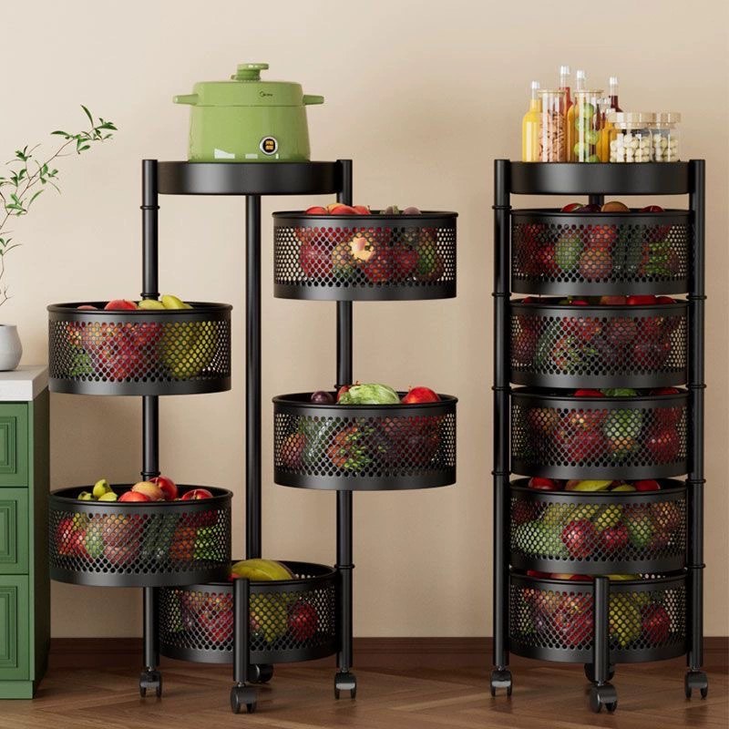 Rotating storage rack kitchen vegetable floor multi-layer water draining fruit and vegetable basket household multi-functional mobile storage rack 