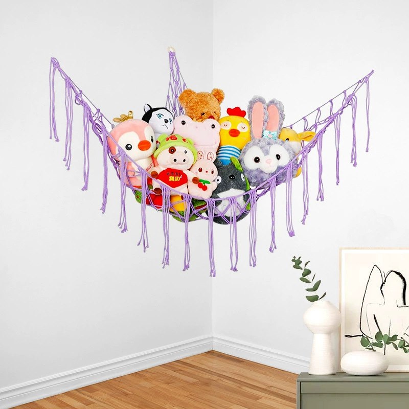 Cross-border Cotton Rope Storage Net Bag Childrens Room Doll Storage Net Bag Hand-woven Doll Toy Wall-mounted Hammock