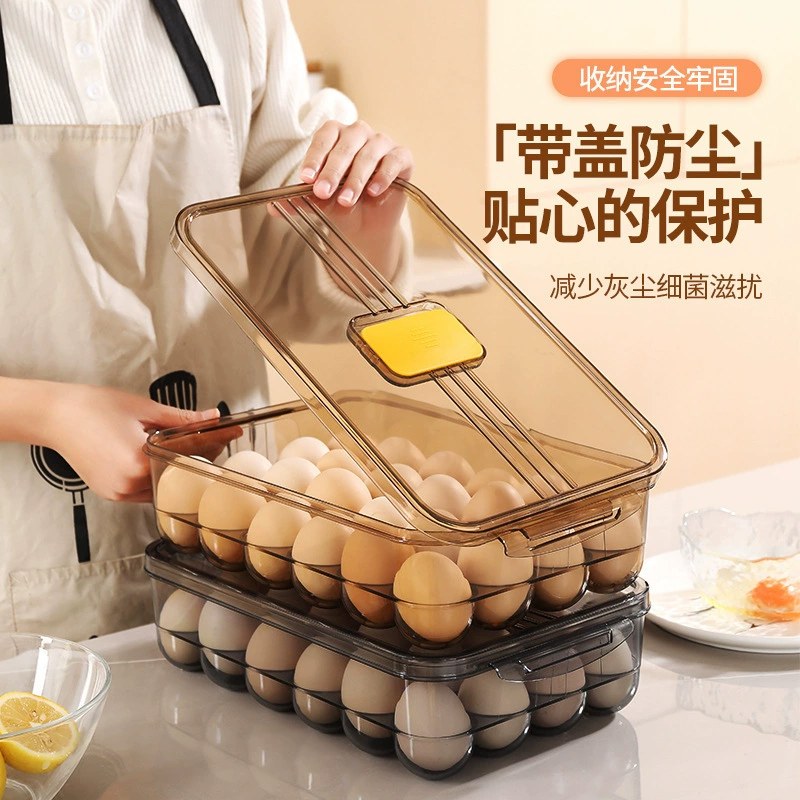 Household Transparent Large Capacity Thickened Egg Box with Lid Refrigerator Dust-proof Storage Box Kitchen Food Storage Fresh-keeping Box 