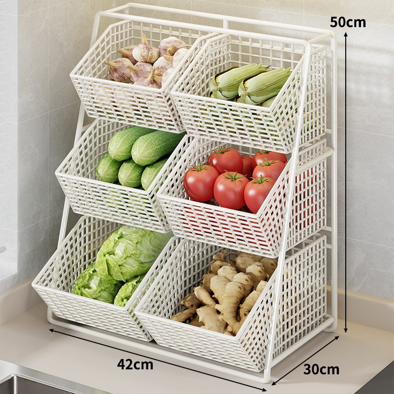 New Countertop Vegetable Basket Storage Rack Desktop Multi-Layer Vegetable Rack Small Vegetable Storage Kitchen Ginger Onion Vegetable Storage Basket 