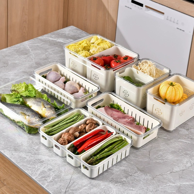 Refrigerator storage box food grade fresh-keeping box PET frozen and refrigerated portable drain compartment vegetable fruit egg box