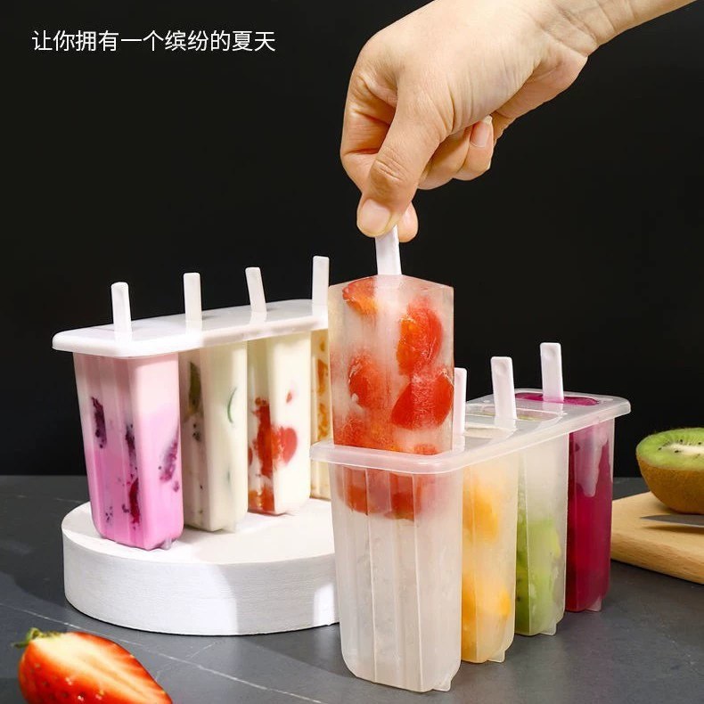 4-Piece Set of Ice Cream Molds with Lids for Home Use, Childrens Ice Pop Maker, Ice Lolly Molds, Ice Cream Molds 