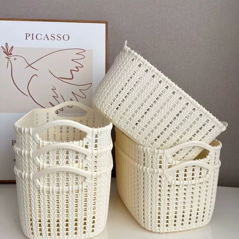 New Imitation Rattan Desktop Storage Basket Plastic Storage Basket Kitchen Basket Snack Storage Box Bathroom Bath Storage Box 