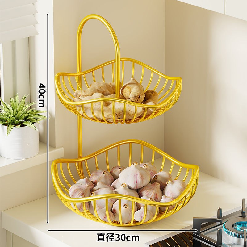 Kitchen Storage Basket for Onions, Ginger, and Garlic; Multifunctional Household Vegetable Holder for Tabletop; Double-Layer Fruit Organizer for Living Room
