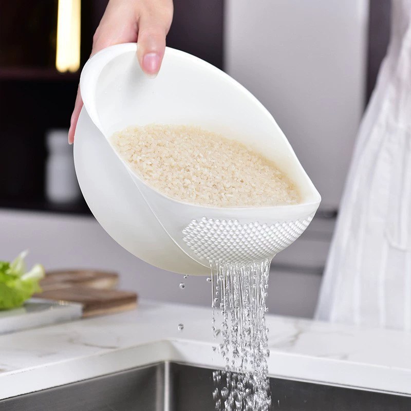 Plastic Rice Washing Artifact Home Kitchen Vegetable and Fruit Basket Draining Vegetable Basin Fine Hole Non-Leakage Rice Washing Sieve 