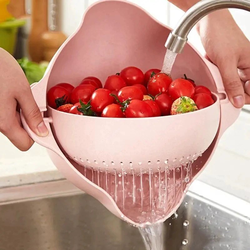 Double Layer Vegetable Washing Basin Draining Basket Washing Fruit Vegetable Washing Artifact Vegetable Basket Kitchen Modern Living Room Creative Household Fruit Plate