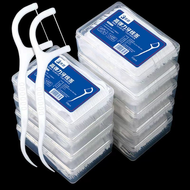 Dental Floss Sticks, Individually Packaged, Disposable, Polymer, Portable, 50 Pieces in a Box, Toothpicks in a Box, with Toothpicks