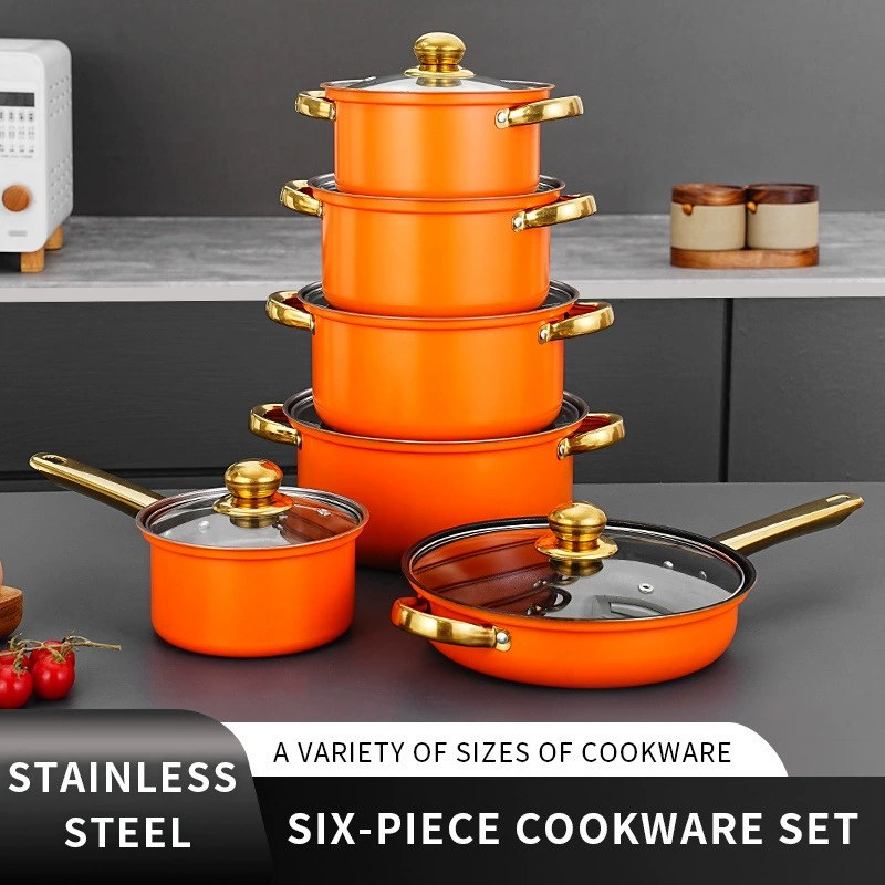 Cross-border golden binaural soup pot colorful 12-piece set stainless steel pot suit pot set