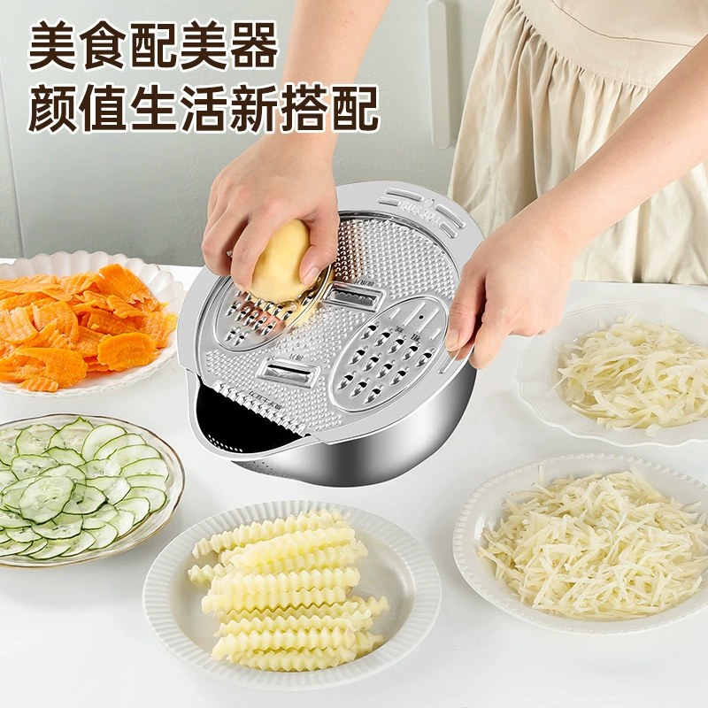 304 stainless steel vegetable cutting artifact shredded sliced potato shredder vegetable washing basin rice washing basket draining basket multifunctional 