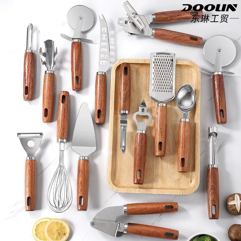Kitchen gadget set Rosewood bottle opener egg beater Planer pizza shovel knife core puller stainless steel set