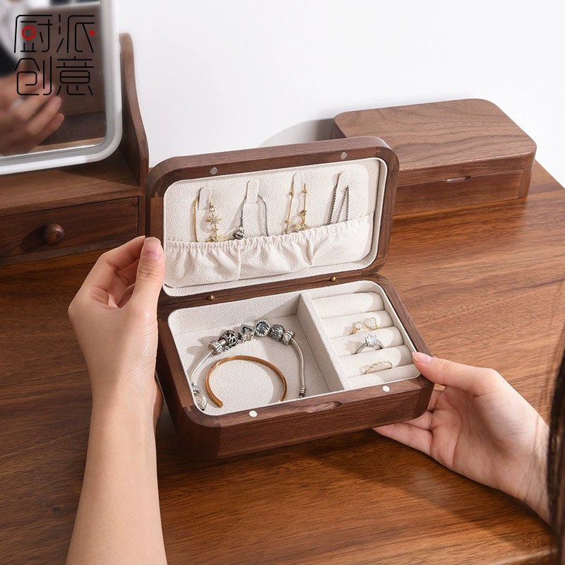 Black Walnut Jewelry Box Solid Wood Necklace Jewelry Storage Box Wooden Earrings Creative Storage High-End Jewelry Box