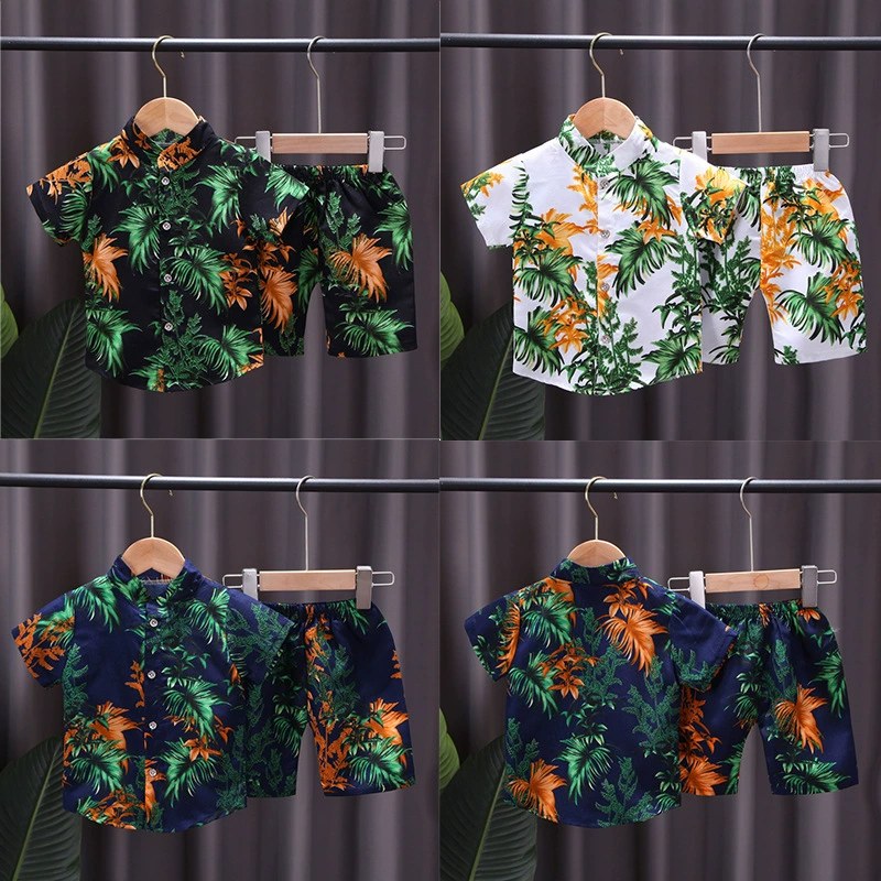 2021 Summer Childrens Short Sleeve Suit Boys Printed Shirt + Shorts Two-Piece Set 0-4 Years Old Baby Fashion Childrens Clothing