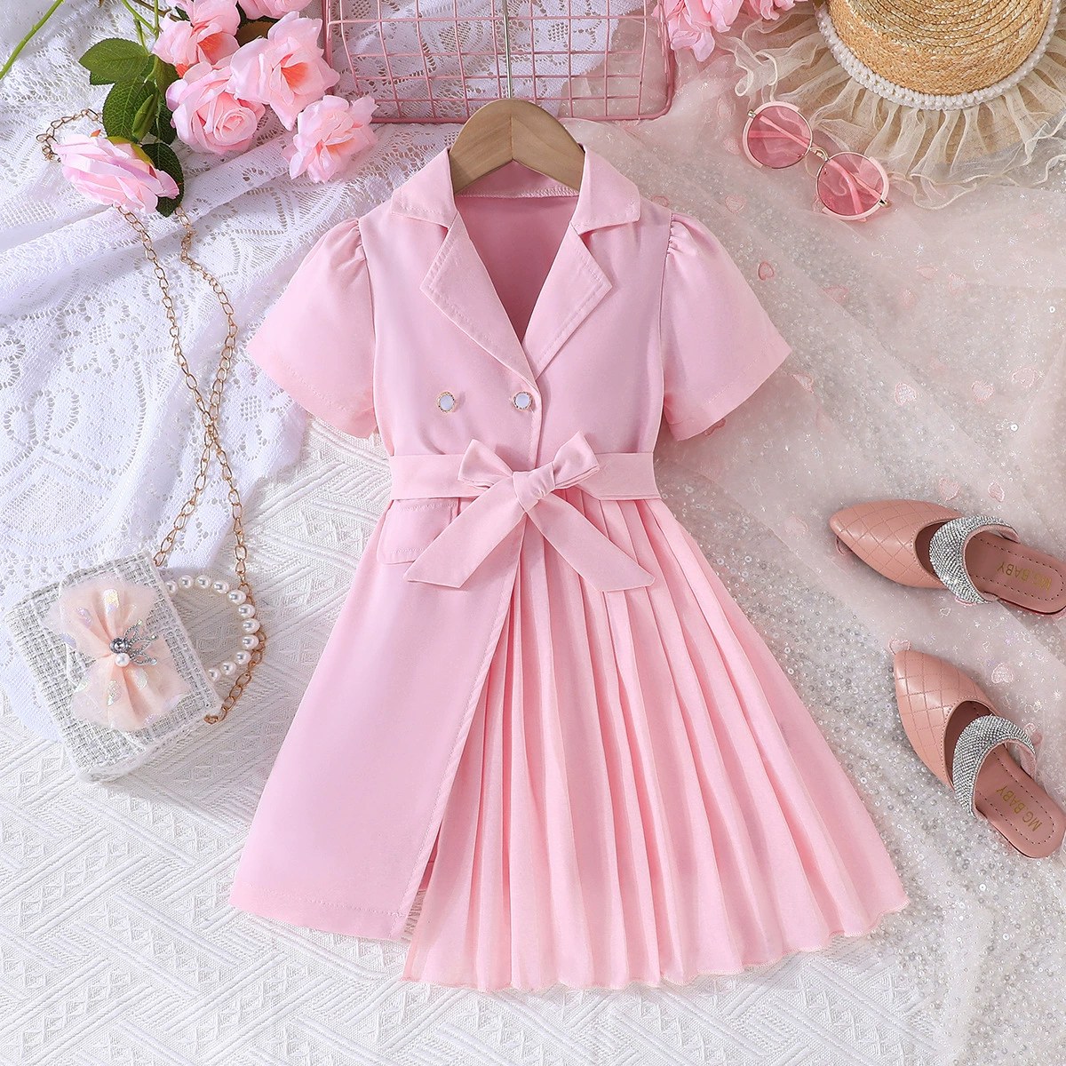European and American Cross-Border New Fashion Dress with Chiffon Belt Suit Puff Sleeve Dress Manufacturer