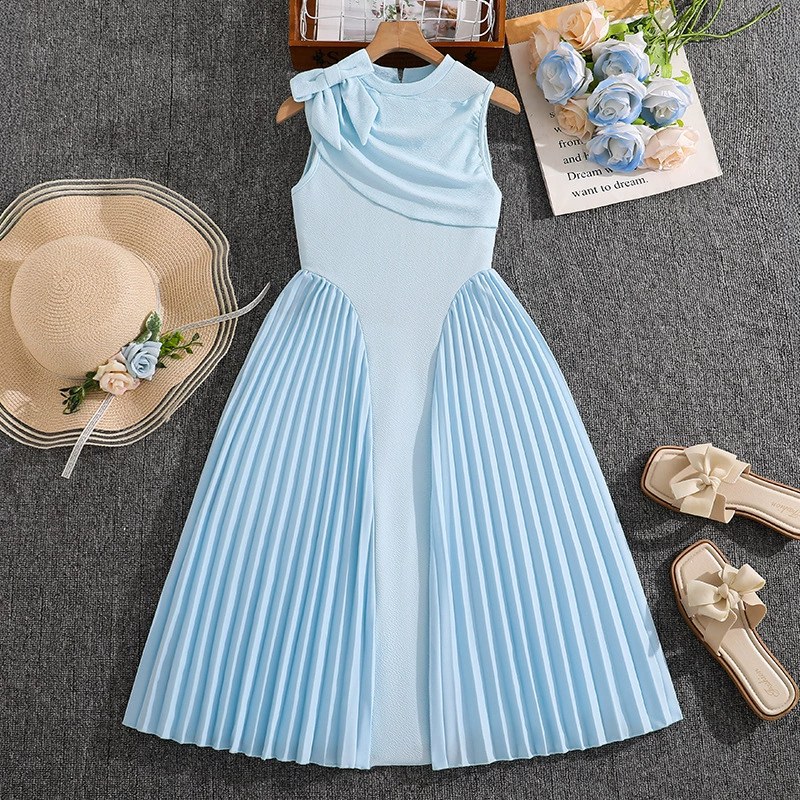 Spring and Summer New Girls Clothing, Cross-Border European and American Style Sleeveless Patchwork Waist-Cinching Long Dress, Dress, Gown