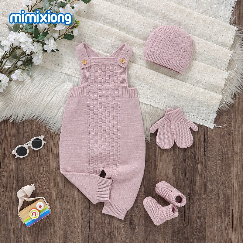 2025 Four Seasons Mens and Womens Infant and Toddler Strap Harness Knitted Solid Color Wool Jumpsuit Harness Climbing Suit