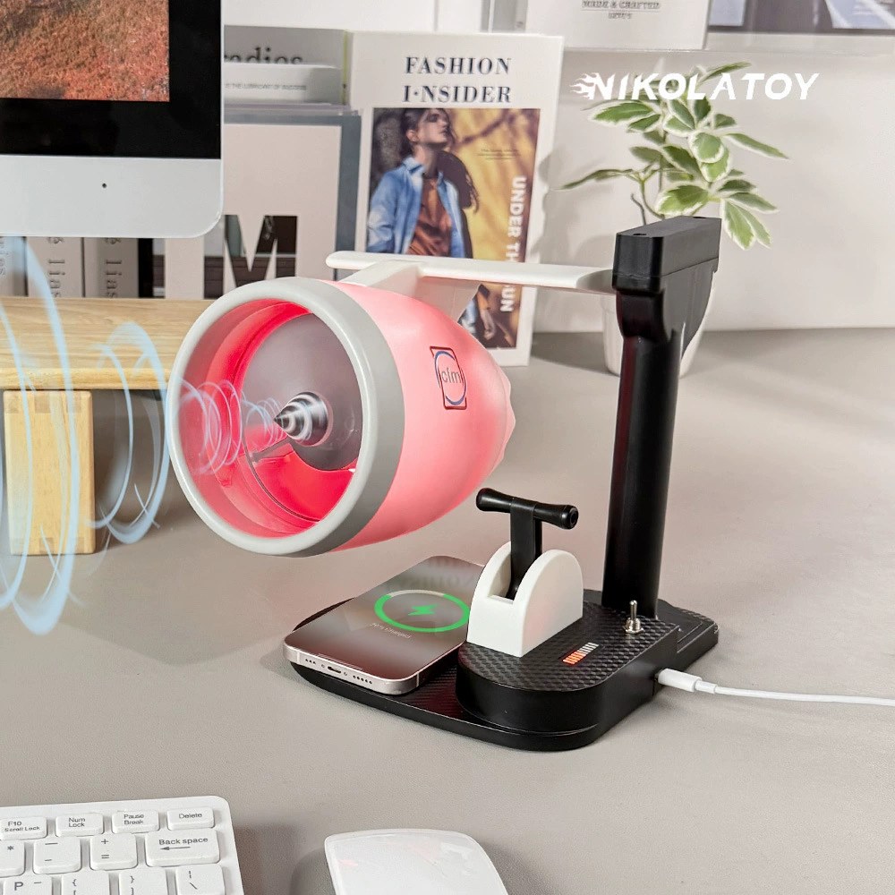Nikolatoy Creative Desktop USB Aircraft Engine Turbine Fan Jetfan Small Electric Fan with Wireless Charging 
