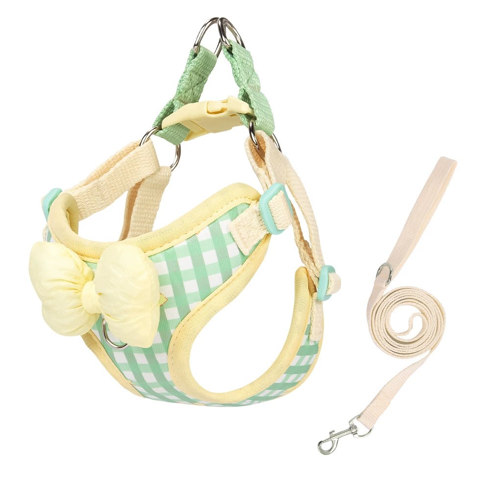 New Dog Leash Bow Dog Harness Plaid Korean Style Outdoor Dog Walking Bichon Teddy Dog Leash 