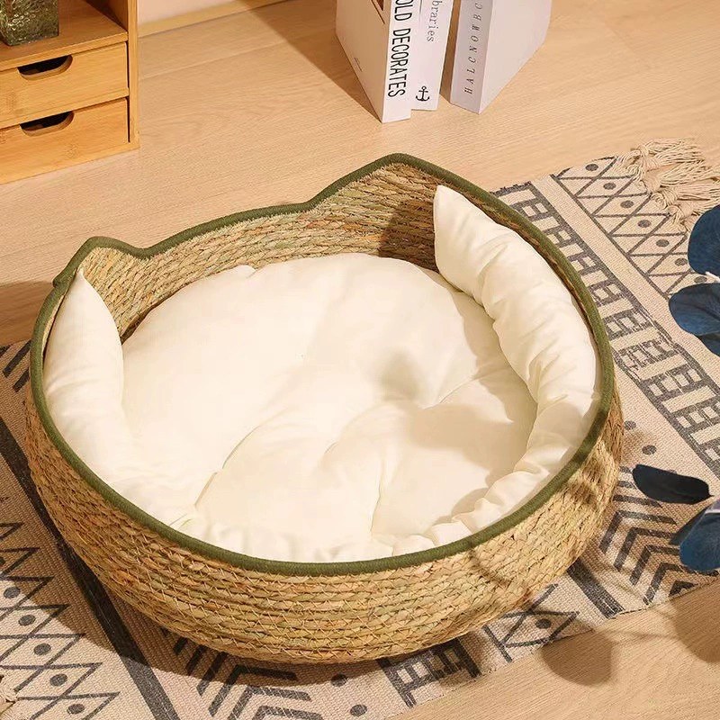 Popular Rattan Cat Bed, All-Season Cat Scratching Board, Pet Bed, Removable and Washable Straw Pet Cat Supplies