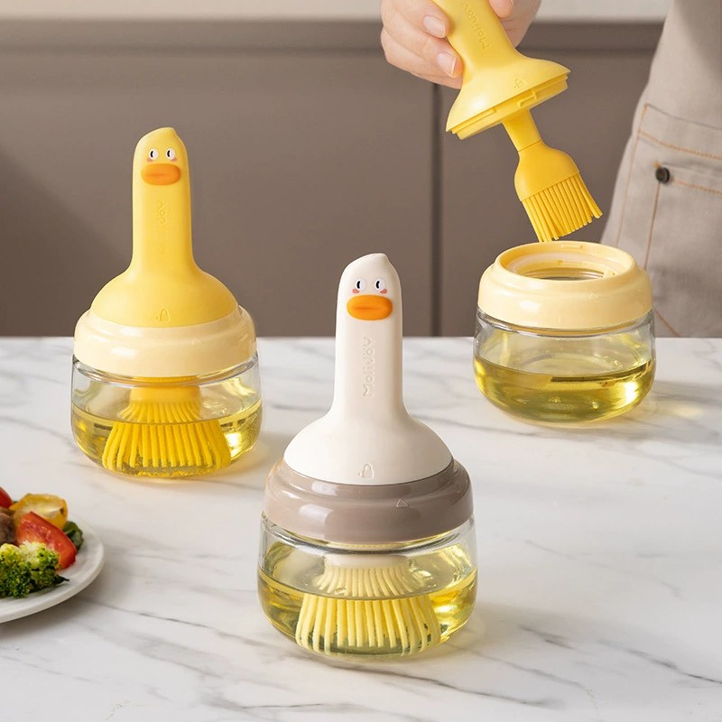 Yellow Duck Oil Brush Oil Pot Silicone Glass Outdoor Barbecue Camping Household Kitchen Oil Pot Brush Integrated Oil Pot