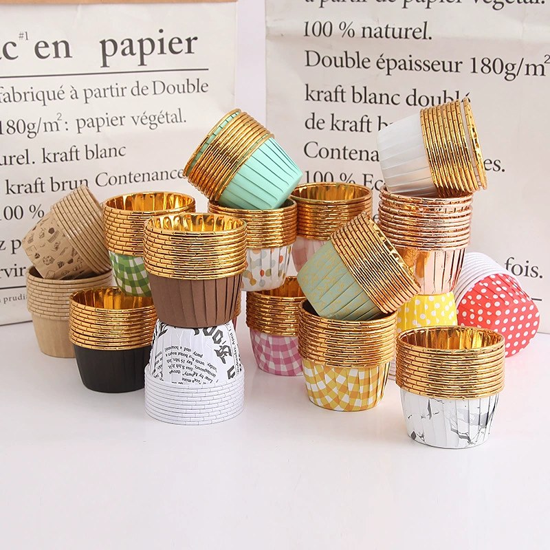 50 Pack Disposable Thickened Gold and Silver Cake Paper Cup High Temperature Resistant Baking Cup Baking Oil Paper Cup