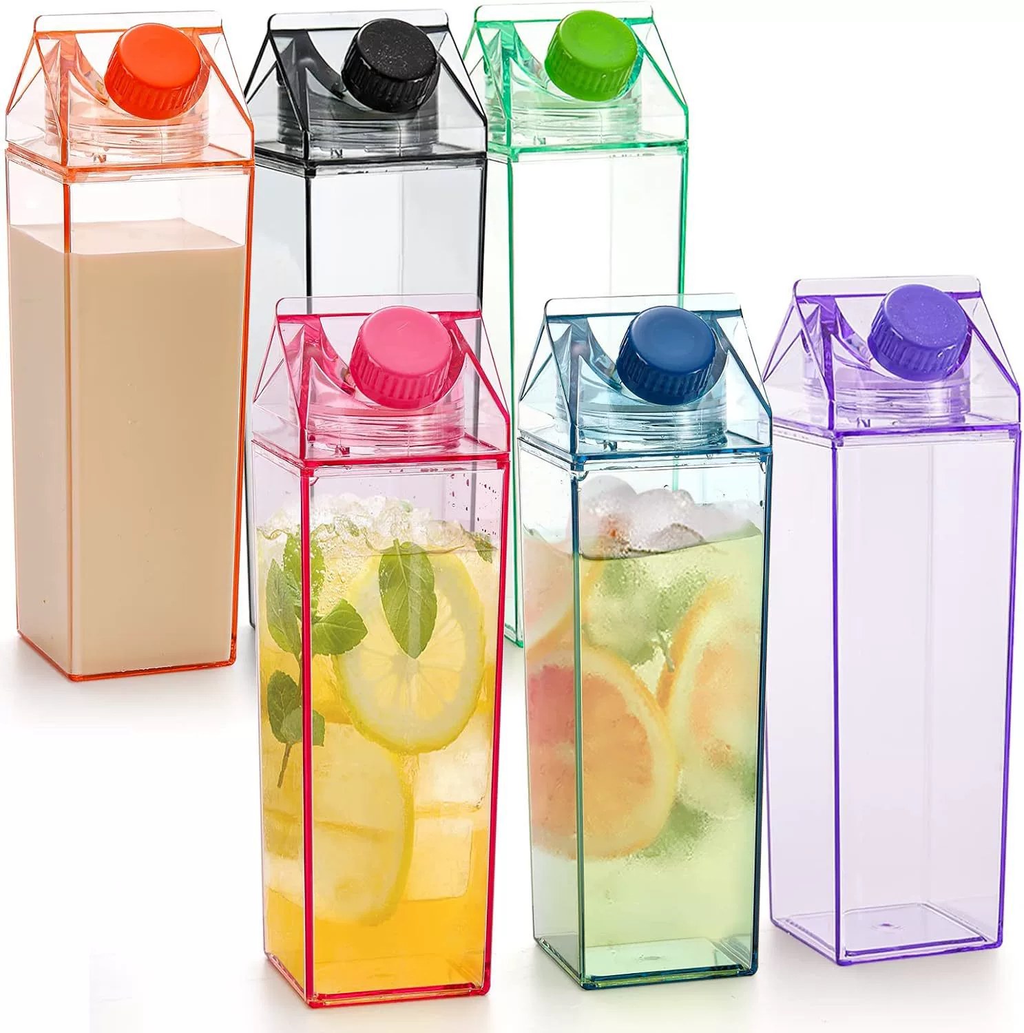 Cross-border hot square milk cup net red creative 500ML1000ML plastic milk cup in stock printing logo 