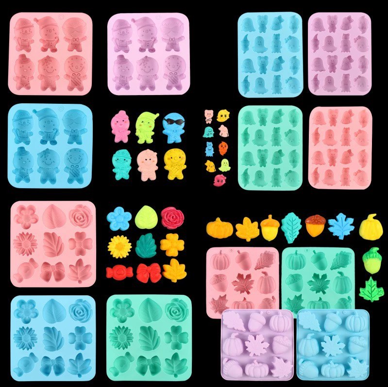 DIY variety of modeling chocolate mold pumpkin flower leaves ghost jelly ice mold silicone mold kneeling music mold