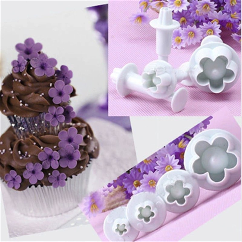 4PCs plum blossom spring press mold sugar biscuit decoration handmade steamed bread embossing mold baking sugar cake mold