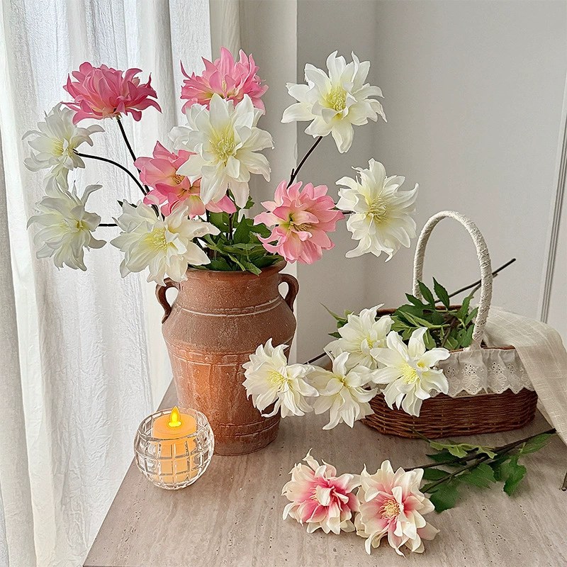 High-end artificial dahlia with two heads, perfect for home decor, living room