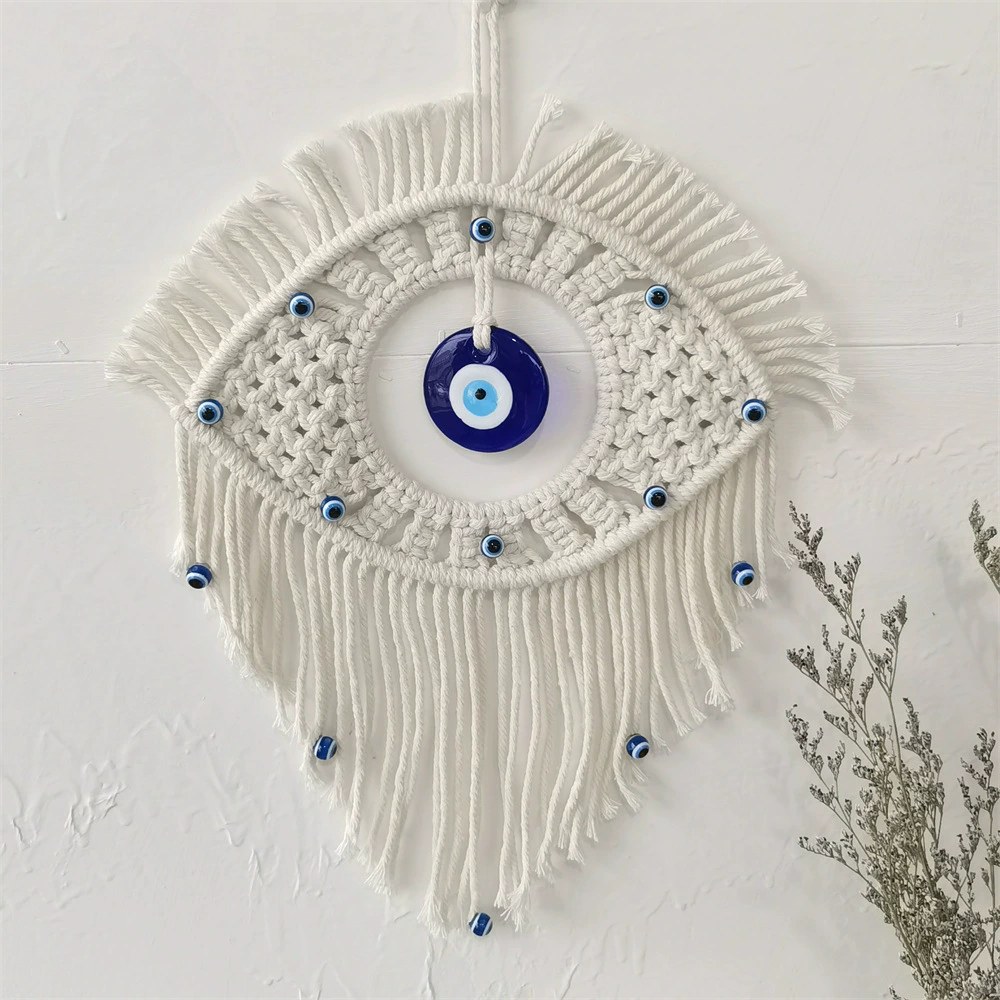Hand-Woven Turkish Blue Eye Tapestry Devils Eye Wall Decoration Bohemian Style Wall Hanging Home Decor 