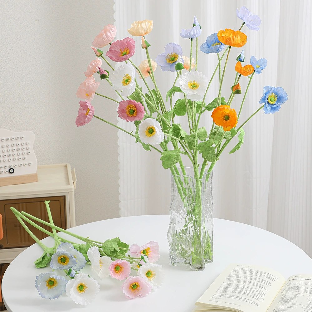 Artificial poppy flowers, decorative flowers for home and living room, bouquets, wedding scene setups, and photography props