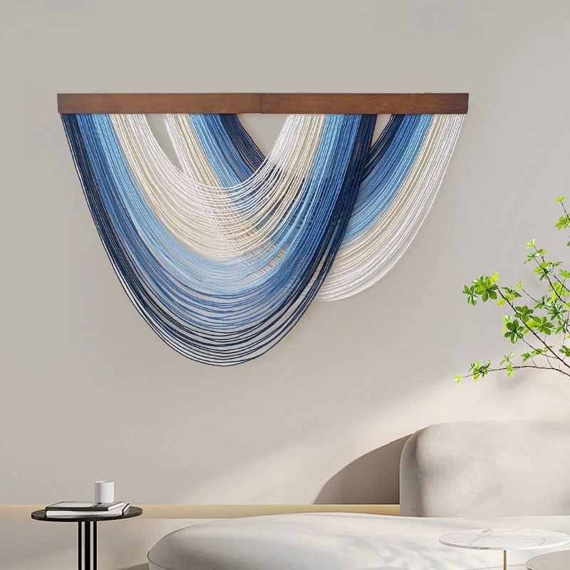 Wooden Board Curved Decorative Tapestry Nordic Home Living Room Wall Hanging Hand-Woven Decorative Tapestry