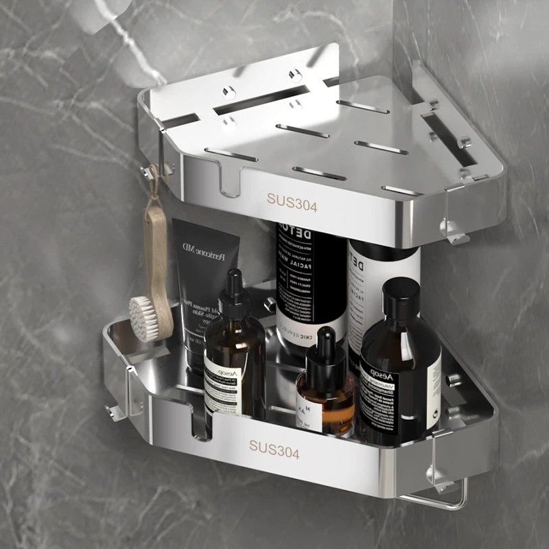 304 Stainless Steel Corner Rack Bathroom Non-perforated Tripod Storage Rack Washstand Corner Storage Rack