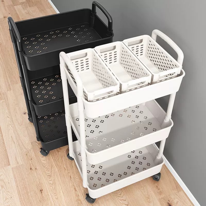 Floor Multi-layer Mobile Trolley Storage Rack Kitchen Vegetable Basket Bathroom Toilet Snacks Storage Box Bookshelf Cabinet 