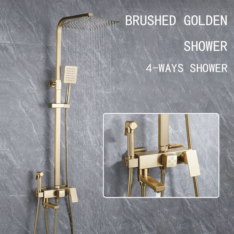 Brushed Gold Shower suit Household Simple Light Luxury Shower Toilet Bathroom Pressurized suit with Spray Gun Cross-border 