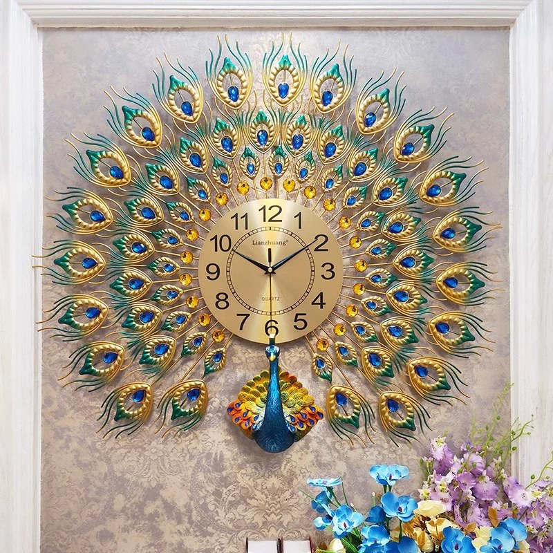 [wholesale peacock full series wall clock] clock wall clock living room atmosphere modern home quartz clock creative clock