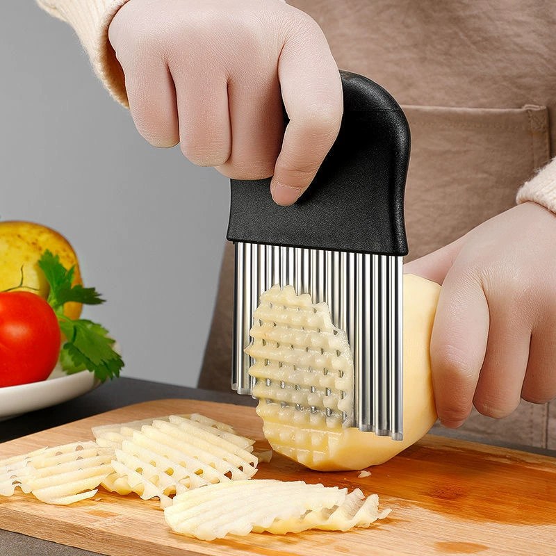 Household Potato Cutter Potato Flower Knife Artifact Cutting Potato Wave Knife Tool Corrugated Cutter Cutting Vegetable Slice Stainless Steel 