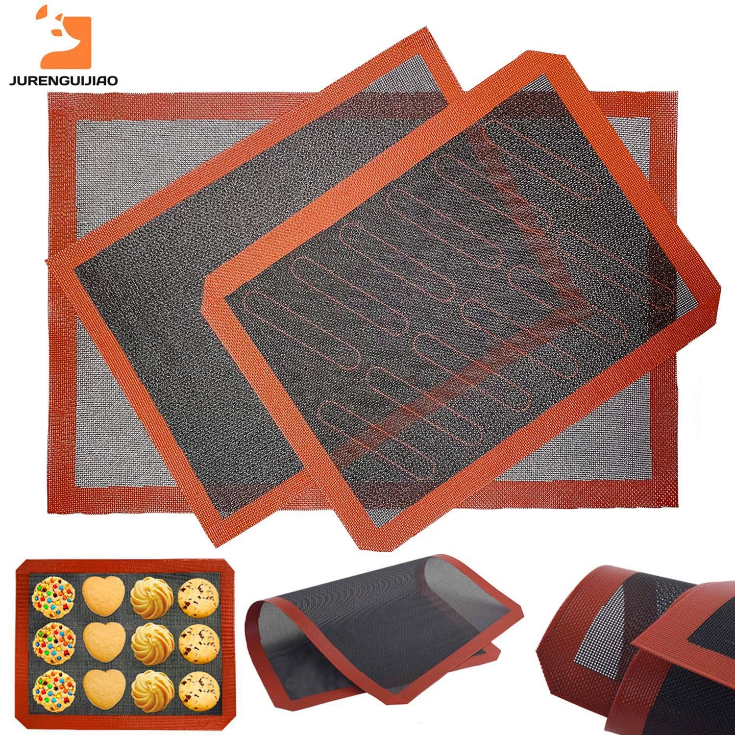 Breathable baking pad high temperature resistant non-stick puff bread baking biscuits hollow glass fiber bread baking tray silicone pad