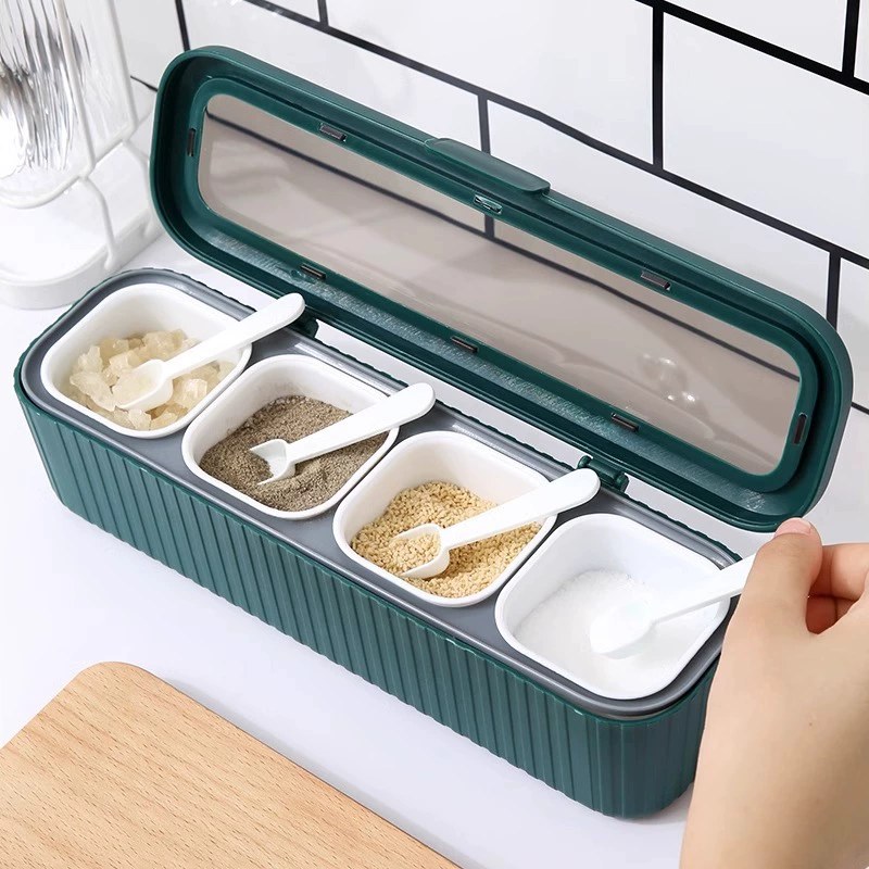 Kitchen Seasoning Box Household All-In-One Multi-Grids Seasoning Box Seasoning Jar Seasoning Box Salt and Msg Storage Box Moisture-Proof Salt Shaker