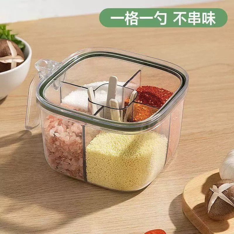 Seasoning Box Household Kitchen Seasoning Jar Combination Set Integrated Multi-Grids Salt Msg Pepper Storage Seasoning Bottle