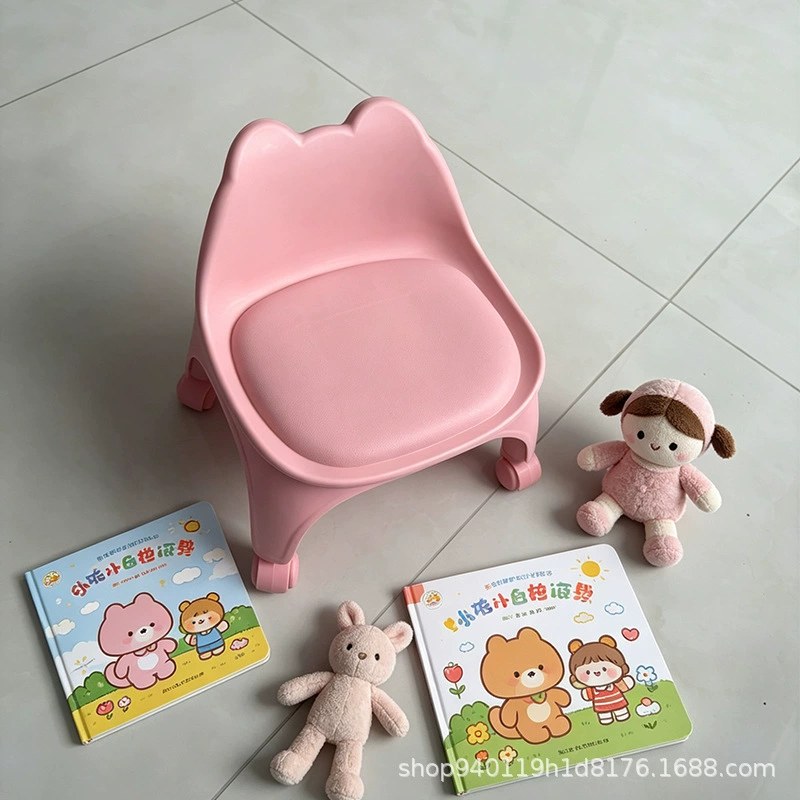 Spinner Childrens Plastic Stool with Backrest, Thickened Small Stool, Roller Skating Stool, Replaceable Wheeled Stool 