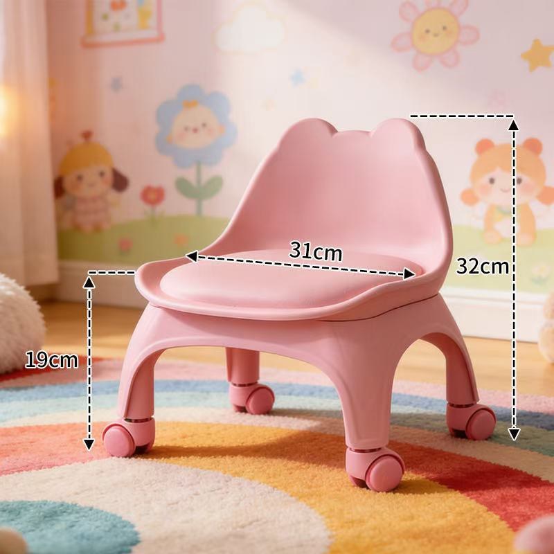 [Dopamine Powder] Universal Caster Stool - [Upgraded Curved Lumbar Support Backrest] Can support up to 200 catties | Suitable for adults and children