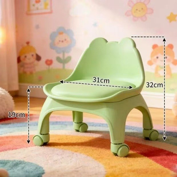 [Dopamine-Green] Universal Caster Stool - [Upgraded Curved Lumbar Support Backrest] Can support up to 200 catties | Suitable for adults and children