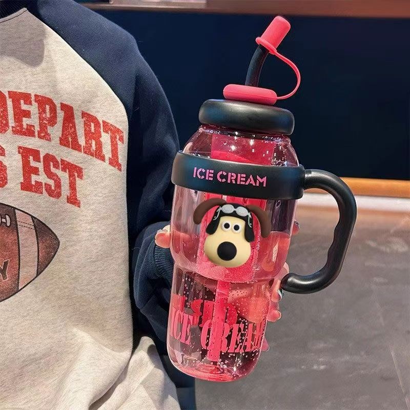 Begonia red + big dog head sticker - 1300ml large capacity belly cup