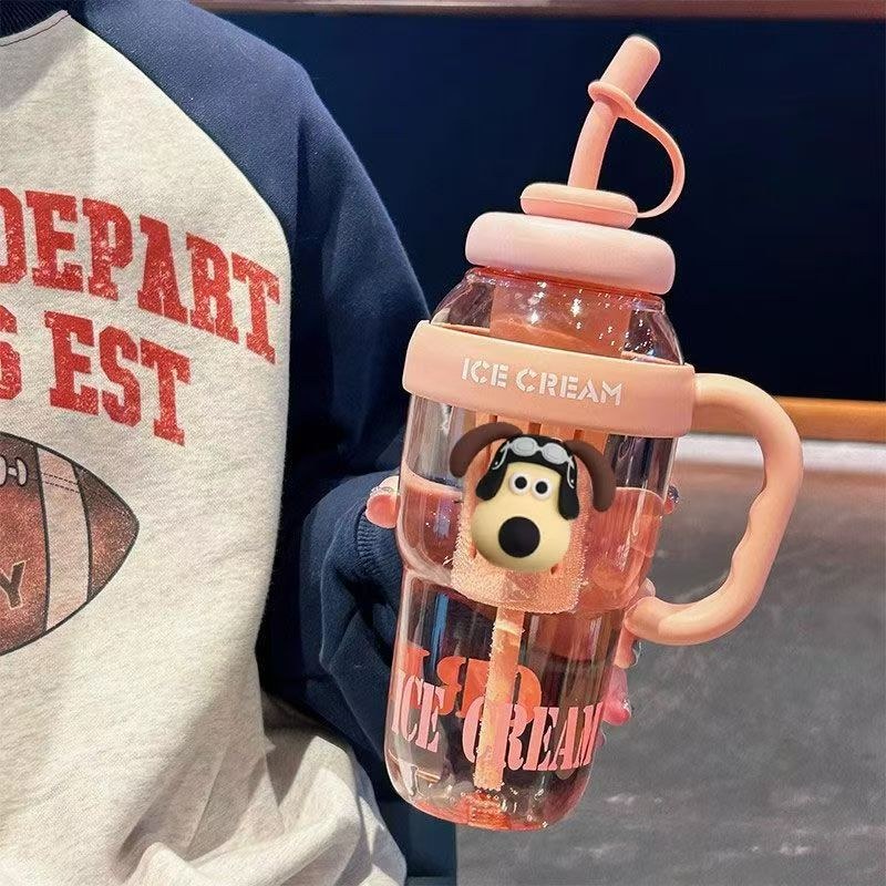 Sakura pink + big dog head sticker - 1300ml large capacity belly cup