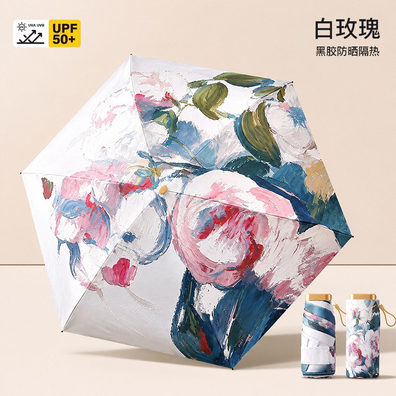 White rose [vinyl sunscreen and heat insulation ★ Upf50+ rain or shine】lightweight card umbrella