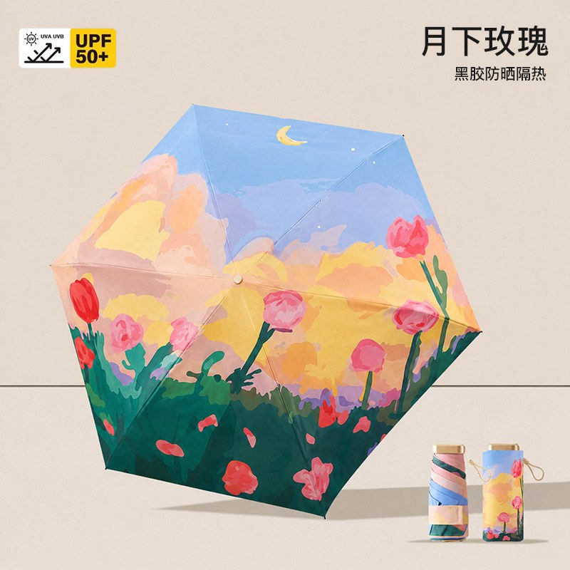 Rose under the moon【vinyl sunscreen and heat insulation ★ Upf50+ rain or shine】lightweight card umbrella
