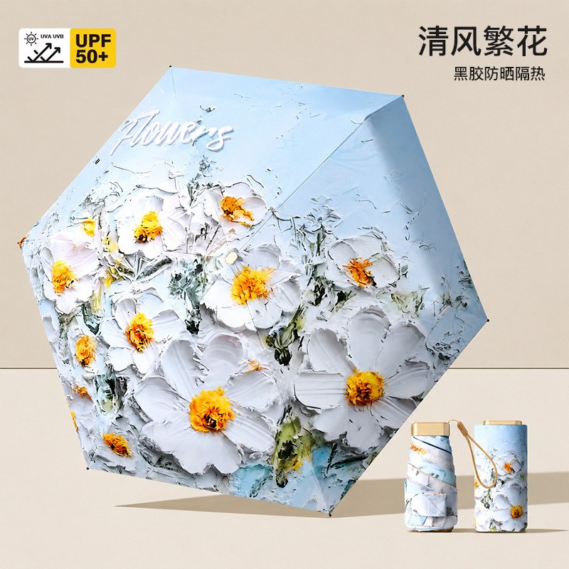 Breezy blooms [vinyl sun protection & heat insulation ★ upf50+ rain or shine] lightweight card umbrella