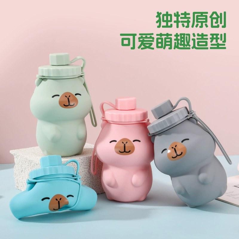 Capybara Kidsrens Outdoor Sports Cycling and Mountaineering Silicone Water Bottle Foldable Water Cup Waterbottle Portable