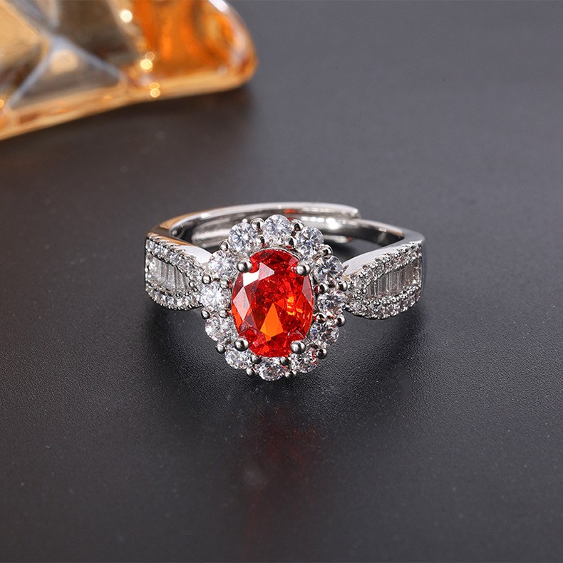 Red 6*8 white gold ring - Adjustable opening