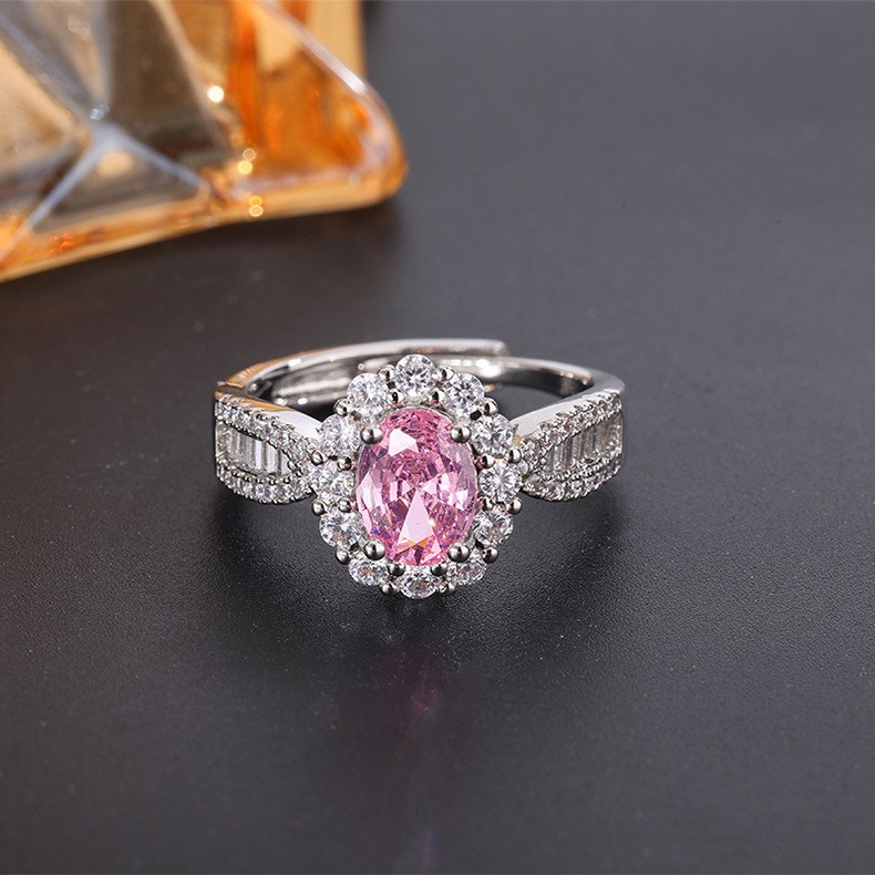 Pink 6*8 white gold ring - Adjustable opening